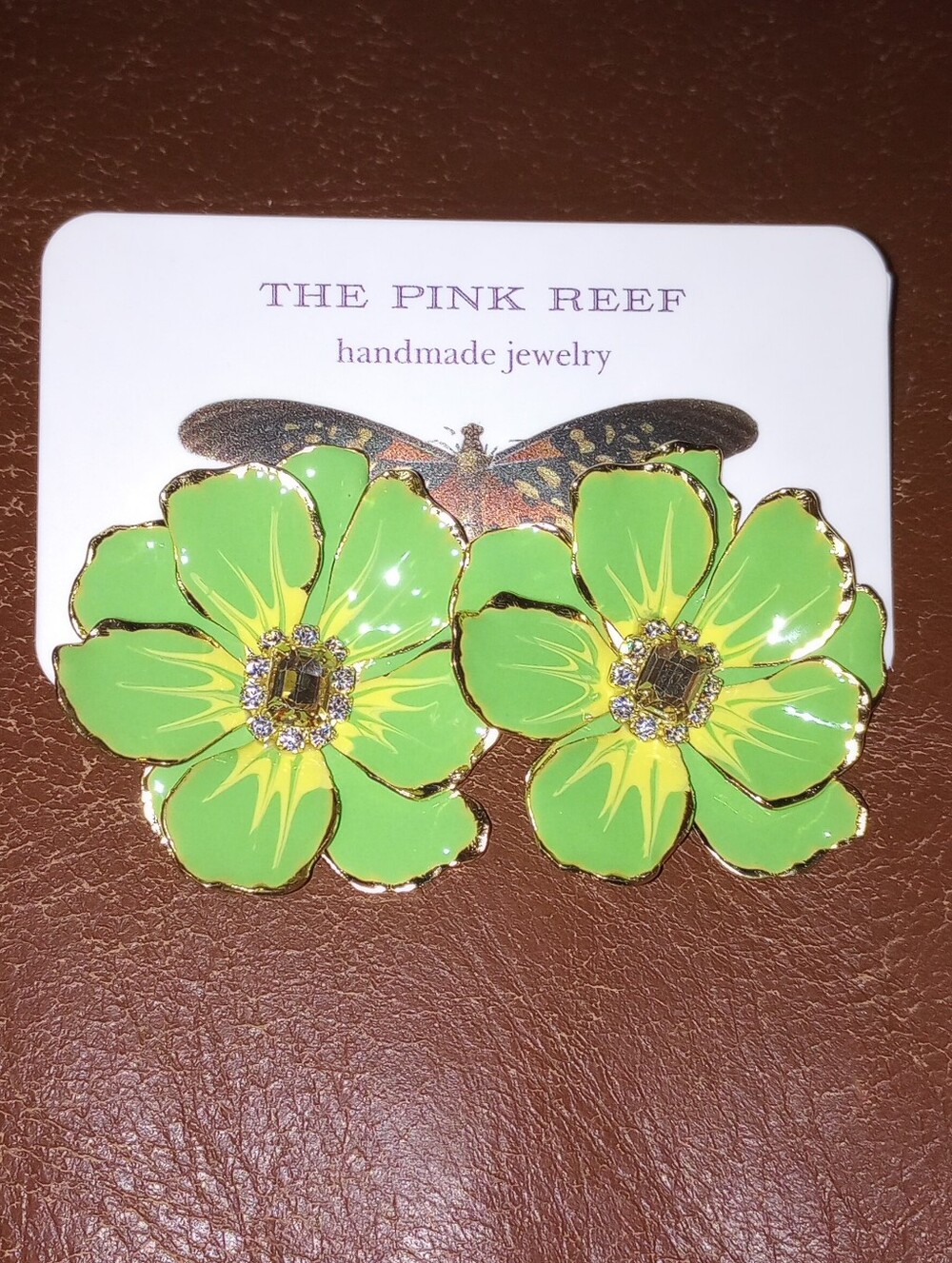 NWT Anthro The Pink Reef Handpainted Earrings Lime - Picture 2 of 7